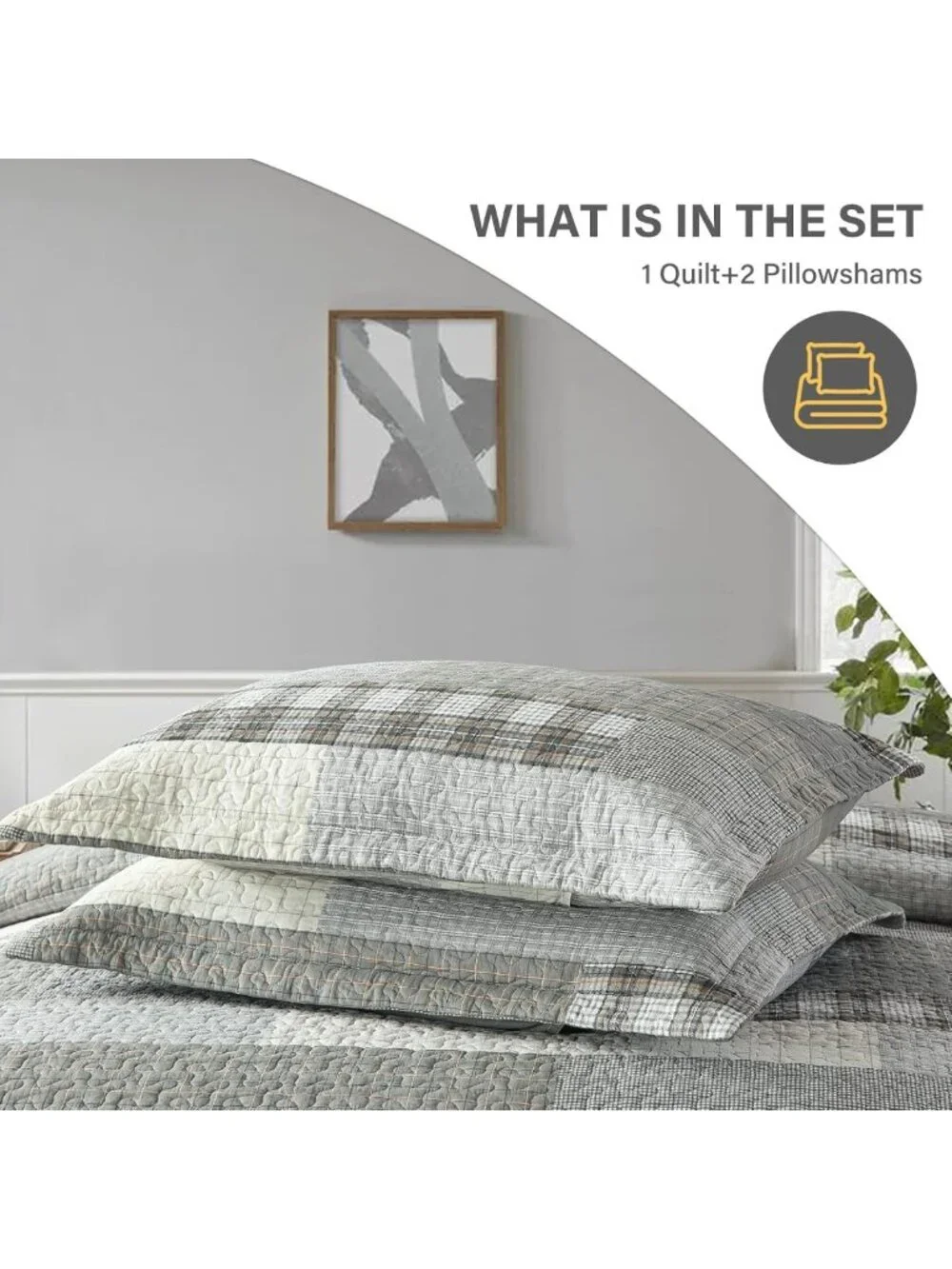 Reversible Queen Quilt Set - 100% Cotton Lightweight Bedspread, Farmhouse Plaid